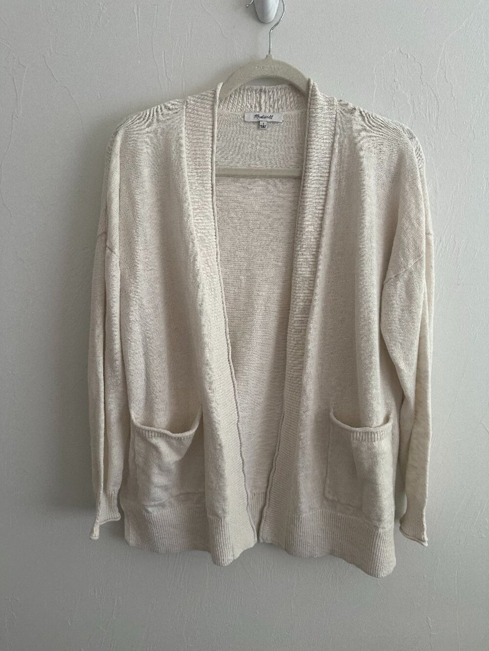 Madewell Bradley Cardigan Sweater Size S Cream Ivory Slub Knit Open Front